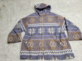 VTG NY 10018 Fleece Jacket Womens M Aztec Southwest Tribal Hood Full Zip... - $15.88