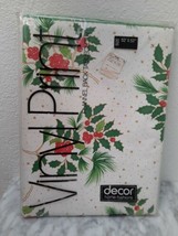 VTG Christmas 52&quot; x 52&quot; Tablecloth Holly Berries Flannel Backed Vinyl Print NIP - $18.76