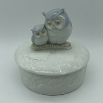 Vintage Otagiri Japan Round Shaped Ceramic Owl Trinket Box Jar Blue Owls - £20.39 GBP