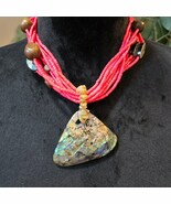 Womens Fashion Pink Seed Beads Fire Play Opal Pendant Necklace Jewelry - $36.55 CAD