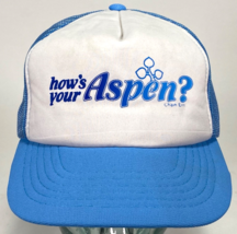 How&#39;s Your Aspen? Hat-Adjustable Snapback Cap-Blue White-VTG Souvenir Sk... - $22.09