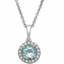 Brilliance Fine Jewelry Sterling Silver Necklace Simulated Aquamarine Pendant - £28.54 GBP