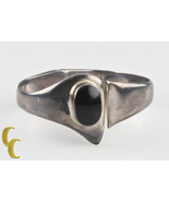 Escorcia .950 Silver Clamper Cuff Bracelet w/ Hinge &amp; Bezel-Set Onyx Cab... - $364.44 CAD