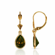 14K Yellow Gold 2CT Bezel Set Pear Shape Alexandrite Lever Back Dangle Earrings - £131.39 GBP