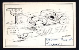 WESTERN SOUVENIRS comic Postcard CAT &amp; CAR in a hurry * posted 1954 mess... - $4.90