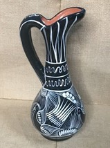 Native American Art Pottery Glossy Black White Bird Vase Pitcher Jug Sou... - £55.86 GBP