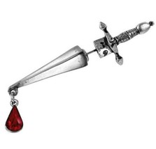 Alchemy Gothic Cesare&#39;s Veto Single Dagger Blood Drop Earring Faux Gauge E257 - £25.13 GBP