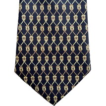 Rene Chagal Men&#39;s Handmade Necktie Tie Myung Ju Silk Navy Blue Tan 52x4 - $13.48