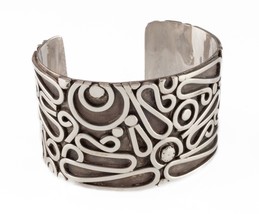 Wide Filigree Sterling Silver Cuff Bracelet Signed CC, 38mm &amp; 79.6g - £553.16 GBP