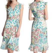 KARL LAGERFELD Paris Floral Ruffled Dress Faux Wrap Size 4 6 Small Wedding Guest - $67.60