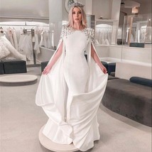 Beautiful Elegant White Mermaid Dubai Evening Dress for Women Wedding Party Cape - £354.10 GBP