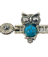 OWL Turquoise Stone Bracelet Silvertone Southwestern Boho Fold Over Clasp - £11.99 GBP