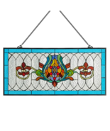 30&quot;L Fleur De Lis Victorian Stained Glass Pub Window Panel -Blue or Amber - $349.95