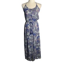 Roxy Sleeveless Button Up Maxi Dress XS Blue Floral Elastic Drawstring Waist - £20.92 GBP