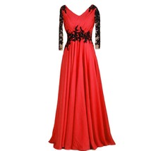 Kivary Vintage Sheer Long Sleeves V Neck Beaded Formal Prom Evening Dresses Red  - £103.18 GBP