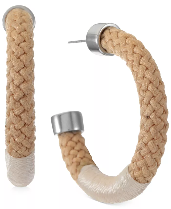 Alfani Silver-Tone Medium Braided Rope C-Hoop Earrings - £14.55 GBP