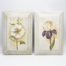 Lot De 2 Main Peint Fleurs Hibiscus Iris Tenture Murale - £57.29 GBP