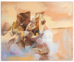 Untitled (Abstrait En Jaune, Rouge, Marron) Par Edward Grossman Huile sur Toile - £3,285.07 GBP