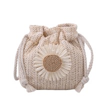 Creative Design Women Beach Straw Bags Classic Texture Chic Sunflower Drawstring - £14.20 GBP