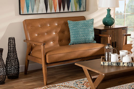 Kennedy Tan Faux Leather Upholstered and Walnut Brown Loveseat - $9,480.10 MXN