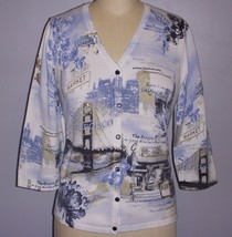 Christopher &amp; Banks White Blue SAN FRANCISCO Floral Cotton Cardigan Sweater - £20.48 GBP