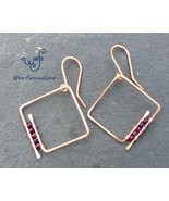 Handmade copper earrings: square spiral hoops and wire wrapped purple iris beads - $25.00