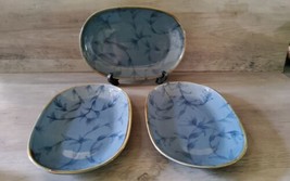 Pier 1 Blue Green Bamboo Plates Oval 10&quot; Bread Appetizer Dessert Plates 3PC  - £22.15 GBP