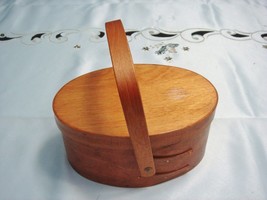 Round hand made wooden box with handle [4] - $55.43