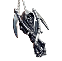 Collier pendentif faucheuse en acier, squelette de mort, crâne, grande... - £11.74 GBP