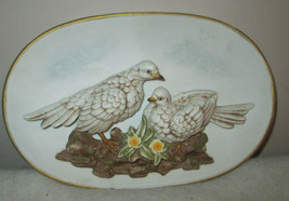 OVAL SHAPED Porcelain Collector Plate APPLIED Birds 7&quot; X 10.5&quot; - £11.32 GBP