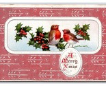 Merry Christmas Holly Birds Foiled Textured Embossed UNP DB Postcard O18 - $3.91