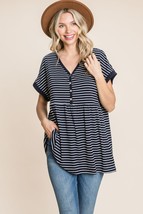 Cotton Bleu by Nu Label Striped Button Front Baby Doll Top - £20.83 GBP