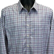 UNTUCKit Passetto Button Front Shirt Large Purple White Checks Plaid LS Mens - £21.97 GBP