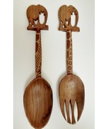 Hand Carved Wooden Wood Elephant Salad Serving Tongs Africa Spoon Fork S... - £23.55 GBP
