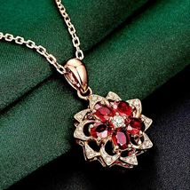 2.20 Ct Oval Simulated Ruby Flower Shape Pendant Chain Gold Plated 925 Silver  - £102.86 GBP