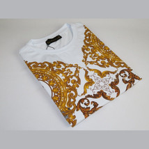 Men LAVERITA European Fashion Crew Shirt Rhine Stones Floral 93370 White image 3