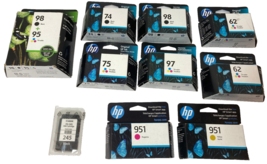 Huge LOT Genuine HP Ink 98 97 95 75 74 62  Black Color Ink Cartridges Co... - £114.80 GBP