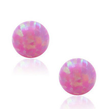 14K Yellow Or White Gold Round Pink White Fiery Opal Stud Push Back Earrings - £23.48 GBP
