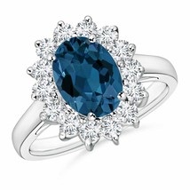 ANGARA Princess Diana Inspired London Blue Topaz Ring with Halo - £1,381.36 GBP