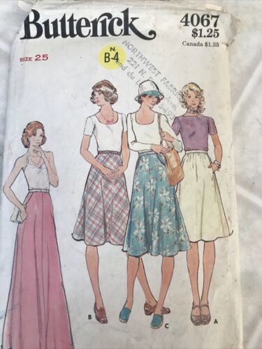 Vintage 1970s Butterick  A Line Skirt Pattern 4067 Size 25 Cut Complete w Inst. - $13.97