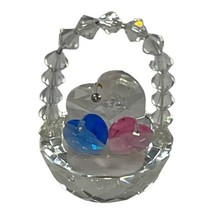 Mintage Miniature Crystal Glass  Basket Paperweight Pink Blue Hearts Tri... - £14.70 GBP