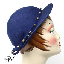 Vintage Dark Blue Felt Hat w Stud Trim - Haverhill Bradford Corp - Hey Viv - £25.54 GBP