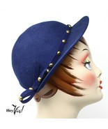 Vintage Dark Blue Felt Hat w Stud Trim - Haverhill Bradford Corp - Hey Viv - £25.57 GBP