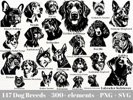 Dog head bundle / 147 Dog breeds, 300+ clipart SVG and PNG Format, 10x10... - $3.50