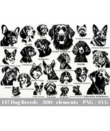 Dog head bundle / 147 Dog breeds, 300+ clipart SVG and PNG Format, 10x10... - $4.75 CAD
