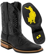 Mens Western Cowboy Boots Black Alligator Belly Pattern Leather Square Toe Botas - £79.63 GBP