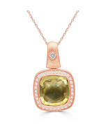 925 Sterling Silver Rose Gold Plated Cubic Zircon &amp; Citrine Pendant Neck... - $49.00