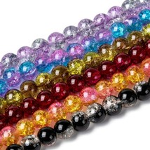 Bead Lot of 5 strands Two Tone Crackle Glass 8MM 31 inch assorted color ... - $6.55
