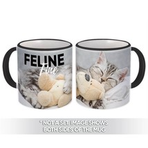 Cat Teddy Bear Feline Fine : Gift Mug Sleeping Cute Kitten Feeling Pet Animal Na - £12.77 GBP