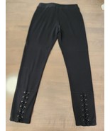 Womens Black saks fifth avenue yoga pants leggings lace up accent hem sz... - $27.44 CAD